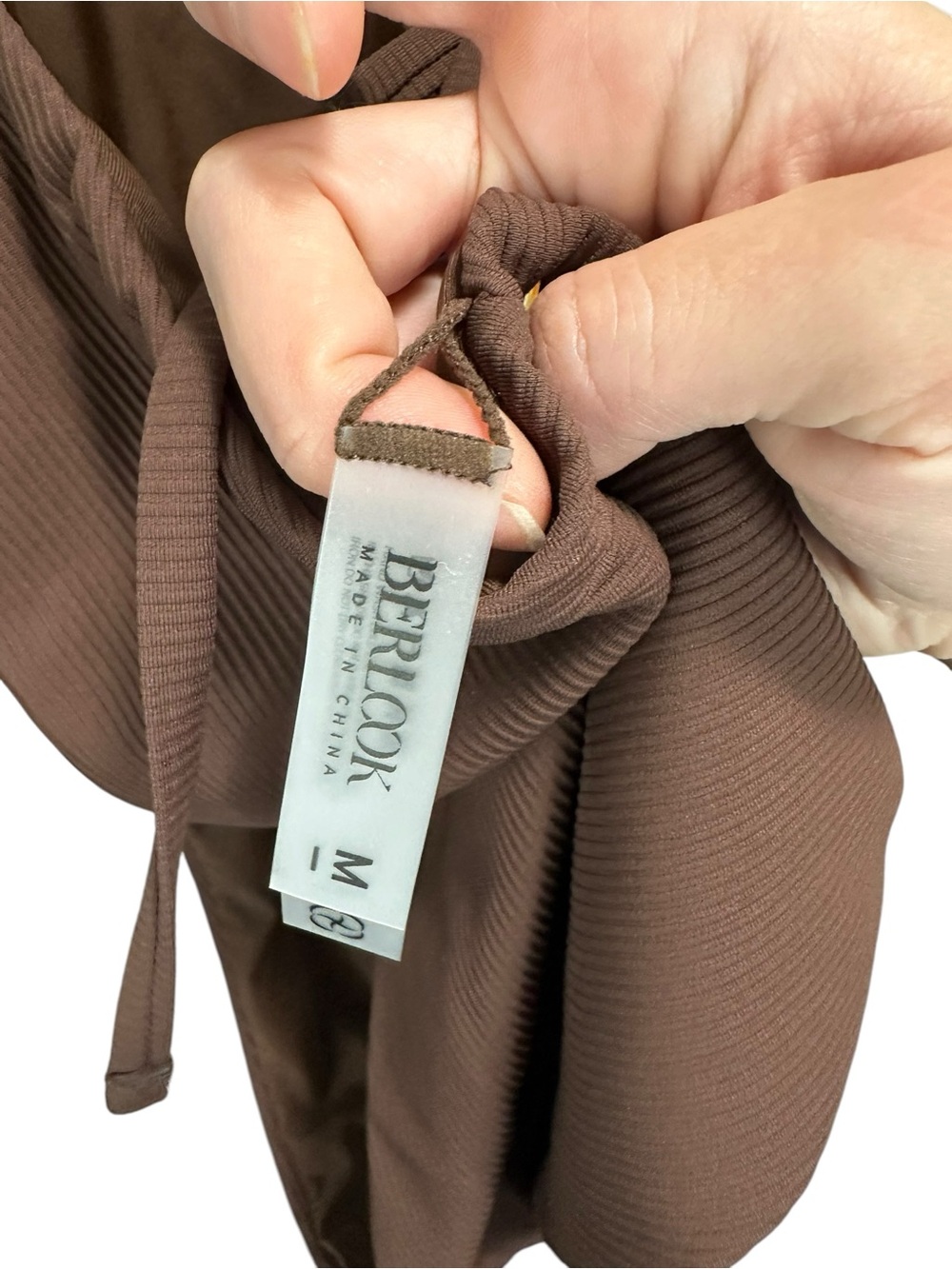 Berlock Coffee Ribbed Cross Back One-Piece Swimsuit - Picture 7 of 8